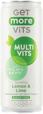 Get More Vits Multivitamin Sparkling Spring Water – Lemon & Lime, 12 x 330ml Cans – Sugar-Free, Low Calorie Vitamin Drink with 100% Daily Dose of Vitamin D, B-Vitamins & Vitamin C