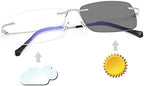 Rimless Bifocal Reading Glasses Transition Photochromic UV400 Protection Sun Readers Titanium Eyewear for Men