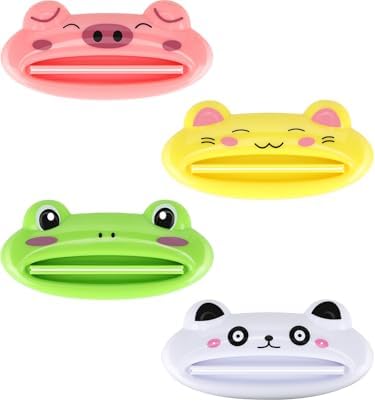 Cartoon Animal Plastic Frog Cat Panda Pig Shaped Toothpaste Cream Squeezers - Pack of 4 Mix Designs