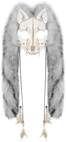Holiberty Animal Head Wolf Mask Furry Viking Headpiece Warrior Werewolf Halloween Cosplay Costume Skull Bone Fox Ear Mask