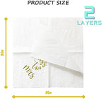 Bridal Shower Cocktail Napkins, 100 Pack Gold From Miss To Mrs Disposable Paper Napkins for Bridal Shower Engagement Wedding Bachelorette Table Decorations| 2-Ply, 5x5 Inches (Miss To Mrs)