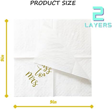 Bridal Shower Cocktail Napkins, 100 Pack Gold From Miss To Mrs Disposable Paper Napkins for Bridal Shower Engagement Wedding Bachelorette Table Decorations| 2-Ply, 5x5 Inches (Miss To Mrs)