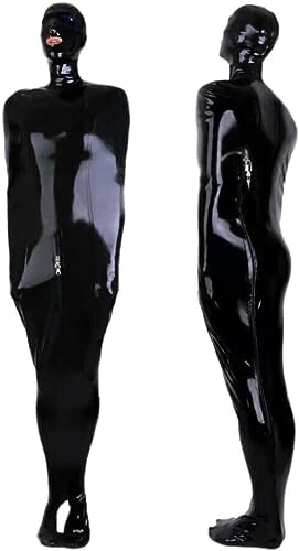 Handmade Black Men's Rubber Latex Catsuit Sleepsack Bodybag Bag with Crotch Zip,Black,XXL