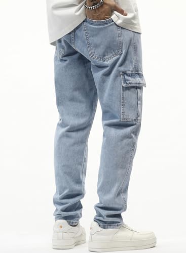 JMIERR Men's Elastic Waist Cargo Jeans Stretch Denim Pants with Drawstring Relaxed Fit for Casual Daily Wear