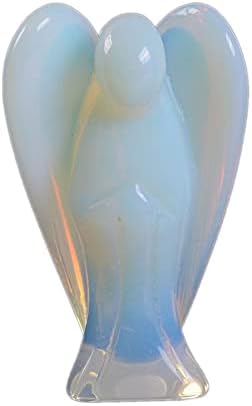 Justinstones Carved Moonstone Opalite Gemstone Peace Angel Pocket Guardian Angel Healing Statue 2 inch