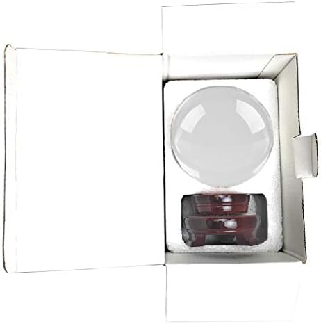 Amlong Crystal Meditation Divnation Sphere Feng Shui Crystal Ball, Lensball, Decorative Ball with Wooden Stand and Gift Box, Clear, 4.2 inch (110mm) Diameter