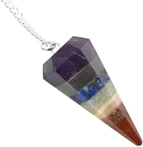 7 Chakra Stones Pendulum Gemstone Pendant Energy Healing Dowsing Crystal Pendulum Dowsing Pendulum with Chakra Chain and Crystal Ball for Reiki Healing and Crystal Grid Meditation