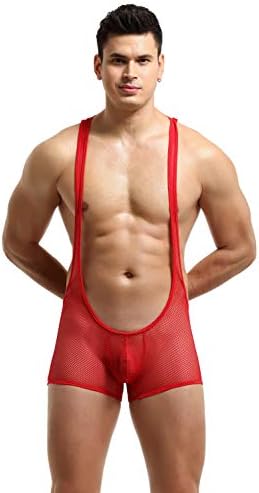Men's Mesh Boxer Bodysuit Underwear Wrestling Singlet Bodysuit Athletic Supporters