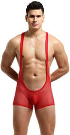Men's Mesh Boxer Bodysuit Underwear Wrestling Singlet Bodysuit Athletic Supporters