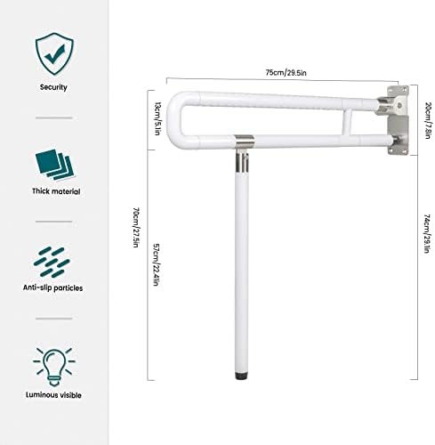 Handicap Grab Bars Rails, 29.5 Inch Foldable Toilet Grab Bar Flip Up Arm Rails with Anti-Slip Grip Shower Assist Aid Safety Rails for Elderly Pregnant Women Disabled Handicap Bar