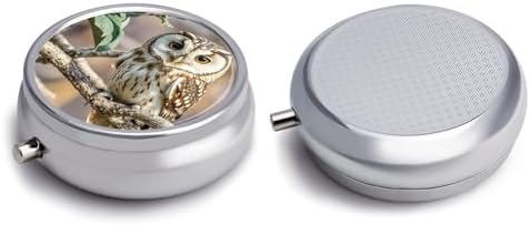 Coffee Bean Owl Pill Organizer Cute Pill Box Decorative Metal Pill Case Portable Vitamin Organizer Travel Medicine Holder Mini Pill Storage Container for Purse