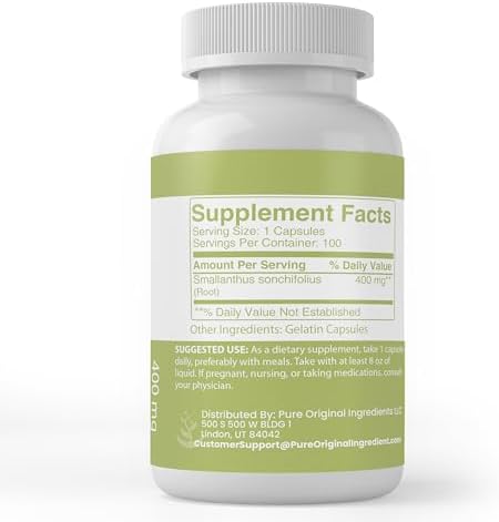 PURE ORIGINAL INGREDIENTS Yacon Root, (100 Capsules) Always Pure, No Additives Or Fillers, Lab Verified