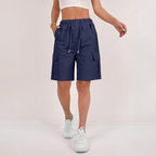 Bermuda Shorts for Women Summer Quick Dry Cargo Shorts with Pockets Outdoor Drawstring Knee Length Hiking Short