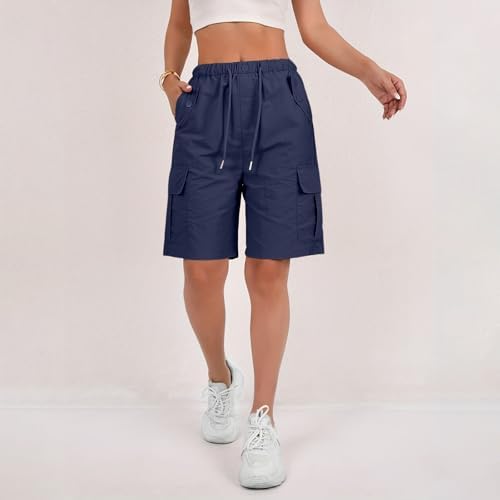 Bermuda Shorts for Women Summer Quick Dry Cargo Shorts with Pockets Outdoor Drawstring Knee Length Hiking Short