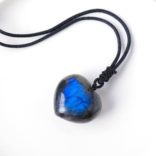Natural Labradorite Pendant Necklace Healing Crystal Moonstone Polished Stone Pendant with Hand-Woven Rope for Unisex