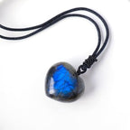 Natural Labradorite Pendant Necklace Healing Crystal Moonstone Polished Stone Pendant with Hand-Woven Rope for Unisex
