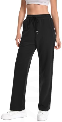 Auriviz High Waisted Sweat Pants Drawstring Womens Sweatpants Slant Side Pockets Straight Leg Pants 29’’ Inseam