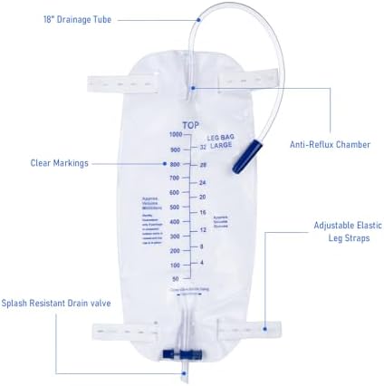 10 Pack 1000ml Sterile Leg Urinary Drainage Bags with 2 Adjustable Elastic Straps, Professional Urine Leg Bag with Anti-Reflux Valve for Men and Women