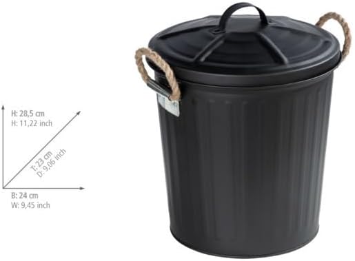 Wenko Gara Cosmetic Bin Capacity 6 litres Steel Black 24 x 28.5 x 23 cm
