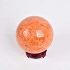JIC Gem Natural Sunstone Sphere Ball with Wooden Stand for Fengshui Rare Healing Crystal Decoation Meditation Energy Reiki (90-100mm)