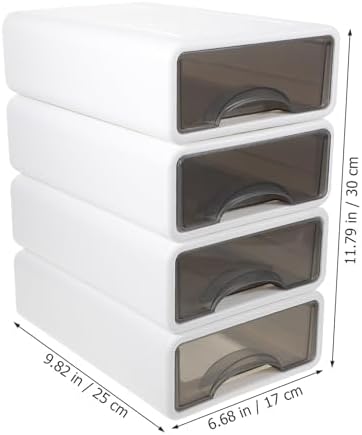 4 Pieces Small Drawer Storage Boxes Desktop Organizer for Stationery and Makeup, Pearl White with Gray Drawers, Compact Plastic Desktop Sundry Holder for Home Office Use