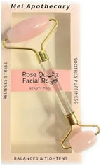 Mei Apothecary Rose Quartz Facial Roller, Authentic Face Roller for Puffiness, Depuffing Eye Roller & Face Massage Tool