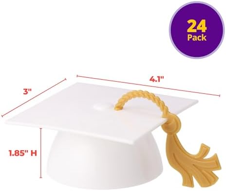 DecoPac Grad Cap with Tassels Cake Topper 24 Pack Elegant Graduation Hat Cake Decoration, Food Safe - Pack Of 24