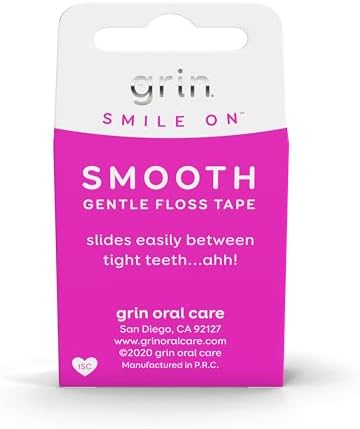 GRIN Smooth Floss Box, Gentle Floss Tape, 43.7 Yards (40M), Minty Flavor, Recyclable Packaging, 132 Feet of Gentle Floss Tape, No More Plastic Container, No Shredding or Breaking