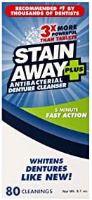 Stain Away Plus, Denture Cleanser, 80 Cleanings, 8.1 oz, 5-Minute Fast Action, 3X More Powerful (Pack of 6)