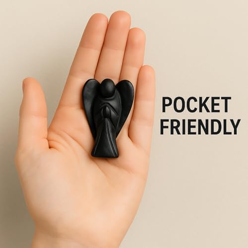 Black Obsidian Angel Statue – 2" Beautiful Gemstone Guardian Angel – Natural Crystal Angel – Hand-Carved Angel Charms for Protection, Wealth, Luck, and Positive Energy – Angel Figurines Decor