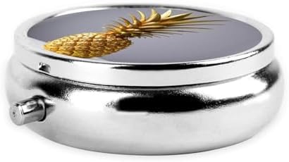 ZhongGuo Gold Pineapple Printed Pill Organizer,Round Travel Pill Organizer Mini Medicine Pill Box for Purse Iron Plating