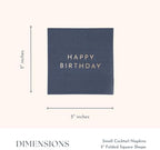 Bonjour Fête Navy Blue Happy Birthday Small Party Paper Napkins | 3-Ply Napkins | Party Supplies Decorations | Premium Cocktail Napkins | Gold Foil | Party Table Decor | Pack of 20, 5" Folded