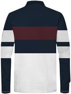 Mens Fashion Long Sleeve Polo Shirts Plus Size Color Block Cotton Pullover Top Casual 3 Button Collared Golf Tshirt