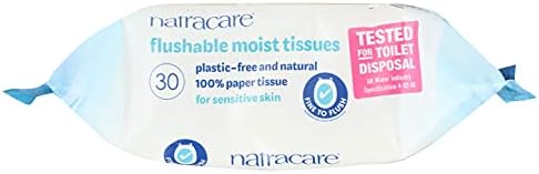 Natracare Safe to Flush Moist Tissues, Made of 100% paper and an Organic and Natural formula with Aloe Vera and Witch Hazel (1 Pack, 30 wipes total)