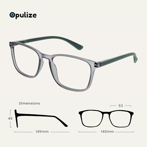 OPULIZE Max Classic Reading glasses for Women Men,Scratch Resistant Large Rectangular frame with Spring Hinges, Grey +1.5 (Pack of 1)
