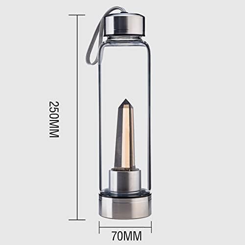 550 Ml Natural Crystal Water Bottle Natural Quartz Crystal Gem Infused Water Bottle Wand Healing Elixir Point Reiki Crystal Obelisk Wand Stick Sport Water Bottle (Color : Yellow Smelting)