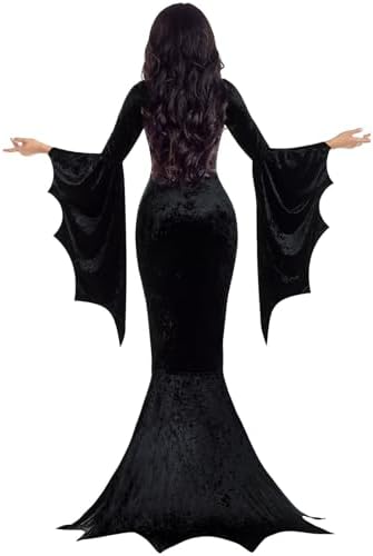 Halloween Costumes Women Witches Dress Bat Wing Sleeve Gothic Dress Party Cosplay Vintage Black Sexy Wrap Maxi Dress