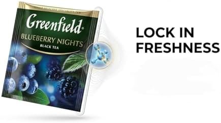 Greenfield Blueberry Nights Black Tea – 25 Individually Wrapped Foil Sachets – Premium Fruit & Herbal Tea Blend with Natural Blueberry Flavor – Rich & Aromatic Brew