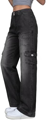 EMMIOL Cargo Pants Women Stretchy Wide Leg Baggy Jeans with Pockets Casual Trousers Y2K Vintage Streetwear Trendy 2026