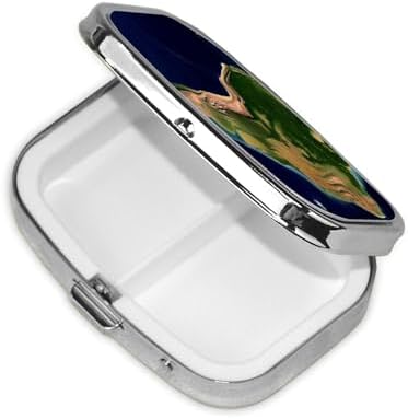 South America Satellite Image Print Pill Box Square Metal Pill Case with 2 Compartment Portable Travel Pillbox Cute Mini Medicine Organizer for Pocket Purse