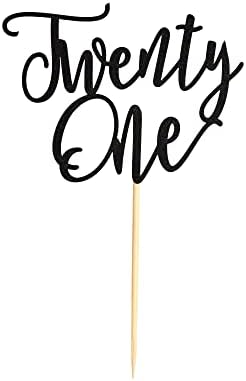 1Pc Twenty One Cake Topper - 21st Happy Birthday Cake Decorations, 21 Birthday Party Decor, Wedding Anniversary Party Decorations - Black Glitter