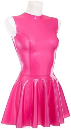 Latex Pleated Skirts One-Piece Dresses Sleeveless Boat Neck Pink Short Hot No Zipper Customized 0.4mm (M)