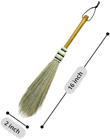Handmade Broom Bamboo Stick Handle Duster Brush,Natural Grass, Whisk Broom,Cleaning for Home and Office,16 Inch