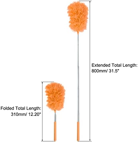 MECCANIXITY Microfiber Cleaning Duster, 12 to 31.5 Inch Washable Extendable Brush Flexible Feather Duster for Window Furniture, Orange