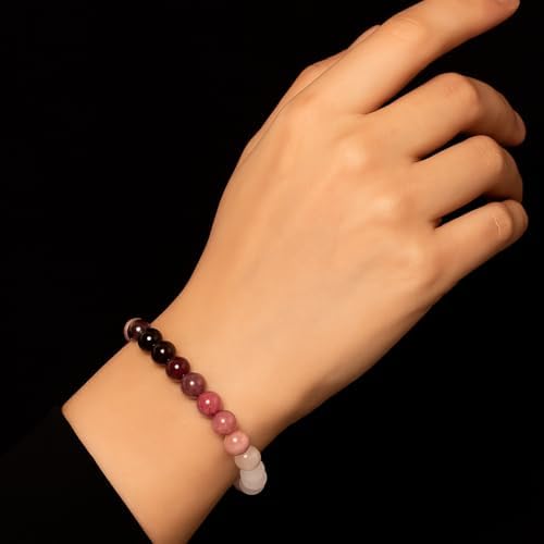 Love Energy Crystal Bracelet for Women Garnet, Quartz, Rose Quartz, Rhodonite, Moonstone for Mothers Days Gift, Birthday, Christmas Healing Gemstone Bracelet