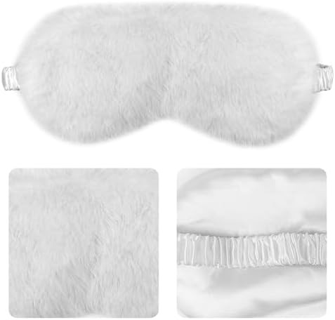 1 Pack Sleep Mask, Eye Shade, Fur Blinkfold, Soft Plush Eye Sleeping Mask for Women, Men, Kids, Boys, Girls (White)