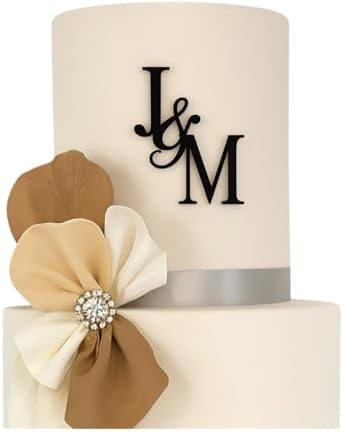 Personalized Gold Wedding Cake topper– Custom Couple Initials, Elegant Custom Cake Decoration for Modern Weddings (Black)
