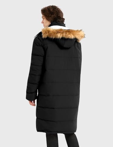 Gihuo Mens Extra Long Winter Jackets Fleece Lined Thick Warm Puffer Coat Water Resistant Parka Multiple Pockets