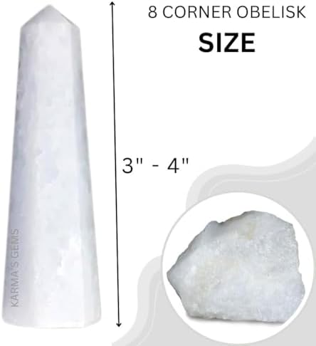 White Quartz, 3-4 Inch, 8 Faceted, Crystal Towers, Natural Healing, Obelisk, Reiki Healing, Single Point, Reiki Chakra, Meditation Therapy, Crystal Wands, Crystal Points, Karma's Gems