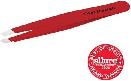 Tweezerman Stainless Steel Slant Tweezer - Eyebrow Tweezers for Women and Men (Signature Red)